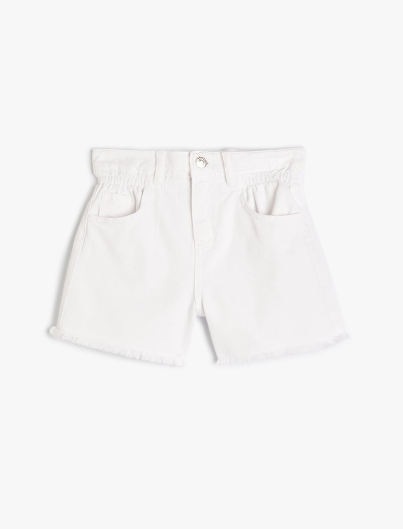 Koton | Solid Frayed Hem Denim Shorts | - Image 3
