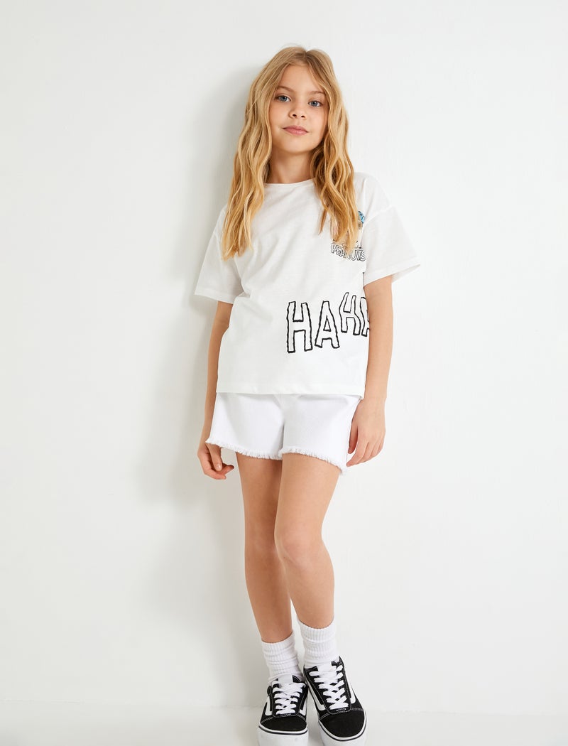 Koton | Solid Frayed Hem Denim Shorts | - Image 1