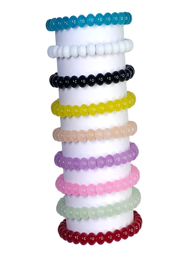 REGLET Pack of 9 - Adjustable Jelly Glass Bead Bracelet Set - Handcrafted Stretchable Bracelets for Girls Stylish, Women, Kids - Mullticolour - Bead Size 8mm - Image 2