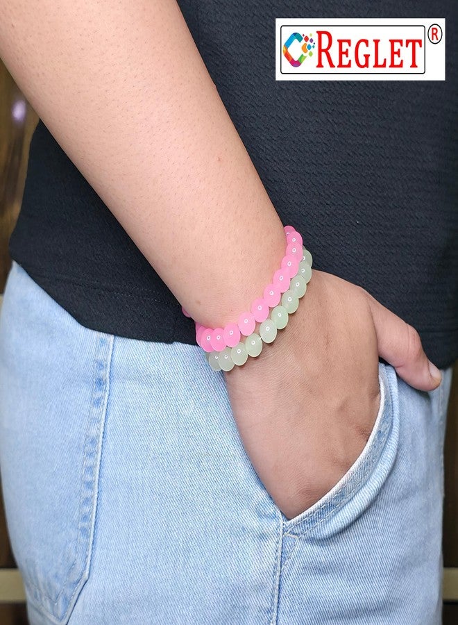 REGLET Pack of 9 - Adjustable Jelly Glass Bead Bracelet Set - Handcrafted Stretchable Bracelets for Girls Stylish, Women, Kids - Mullticolour - Bead Size 8mm - Image 5
