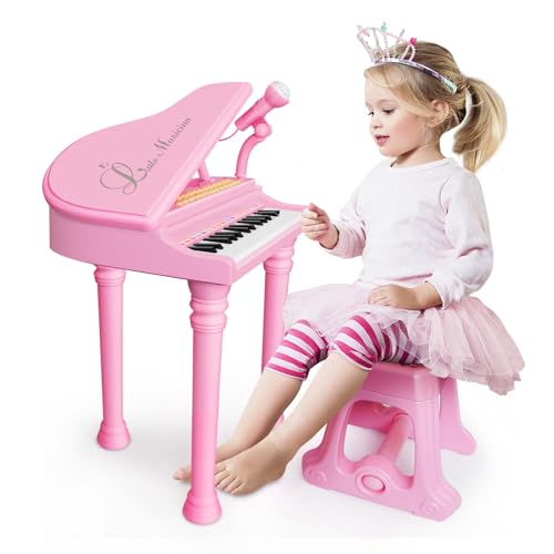 Love&Mini Piano Keyboard Toys for Girls - 31 Keys Kids Toy Piano with Microphone and Stool for Toddler Music Toy for 3+ Years Old Girls Birthday Gift - Image 1