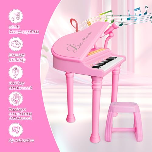 Love&Mini Piano Keyboard Toys for Girls - 31 Keys Kids Toy Piano with Microphone and Stool for Toddler Music Toy for 3+ Years Old Girls Birthday Gift - Image 2