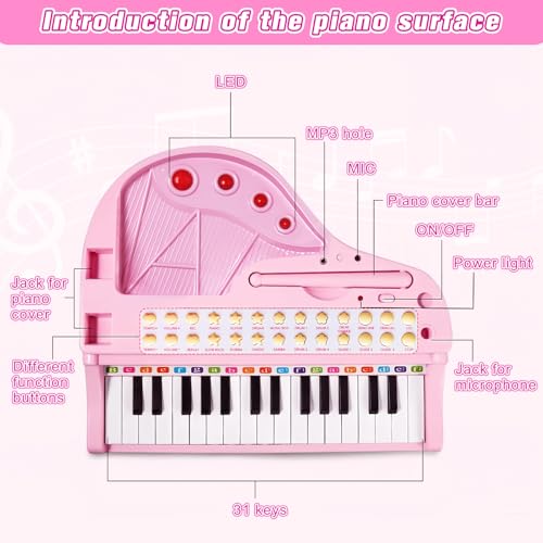 Love&Mini Piano Keyboard Toys for Girls - 31 Keys Kids Toy Piano with Microphone and Stool for Toddler Music Toy for 3+ Years Old Girls Birthday Gift - Image 3