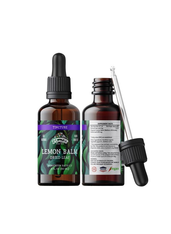 FLORIDA HERBS صبغة بلسم الليمون - قطرات ليمون عضوية - بلسم ليمون مجفف مصنوع في الولايات المتحدة - غير معدّل وراثيًا - مستخلص بلسم الليمون 2 أونصة سائلة - Image 1