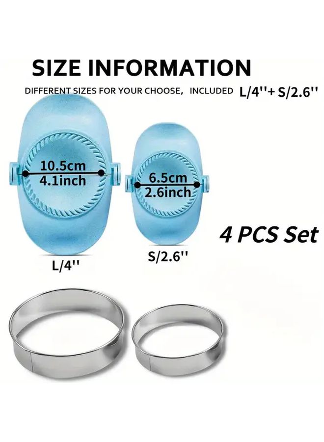 Extra Large Dumpling Maker Set with Dough Cutter Pierogi Mold Pastelitos Calzones Turnovers Chinese Dumplings 2 Sizes Blue 4 Inch Plus 2.6 Inch 4 Pieces Plastic Food Safe No Electricity Needed - Image 3