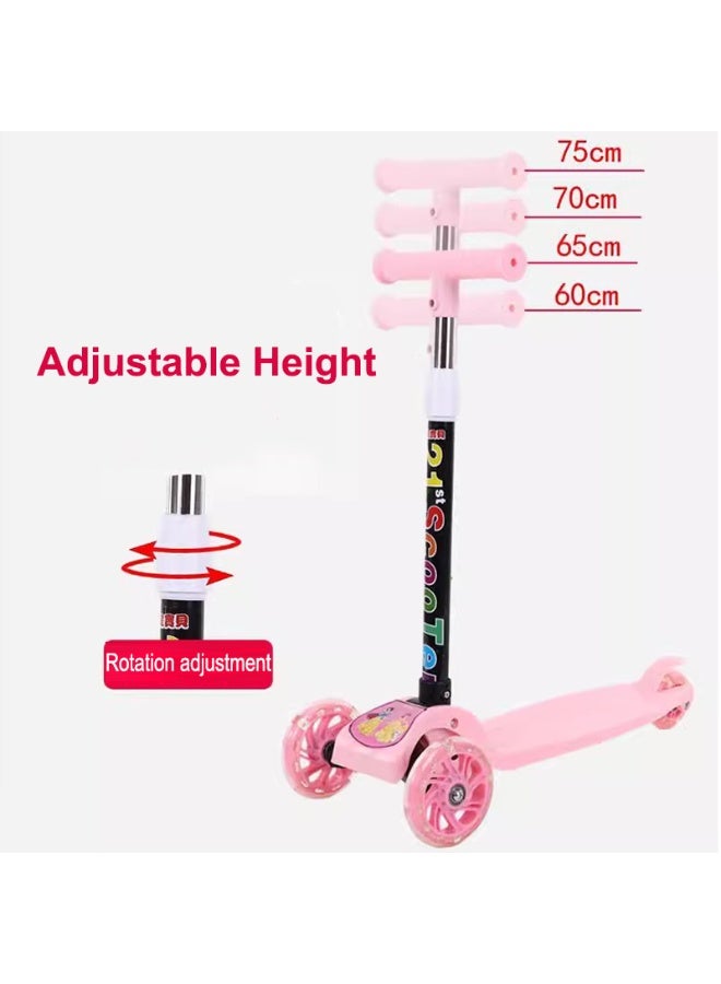 MG Folding 3 Wheel Scooter for Kids 3+Child, Toddler Scooter with LED Light Up Wheels, Adjustable Height & Best Gifts for Kids-Pink - Image 2
