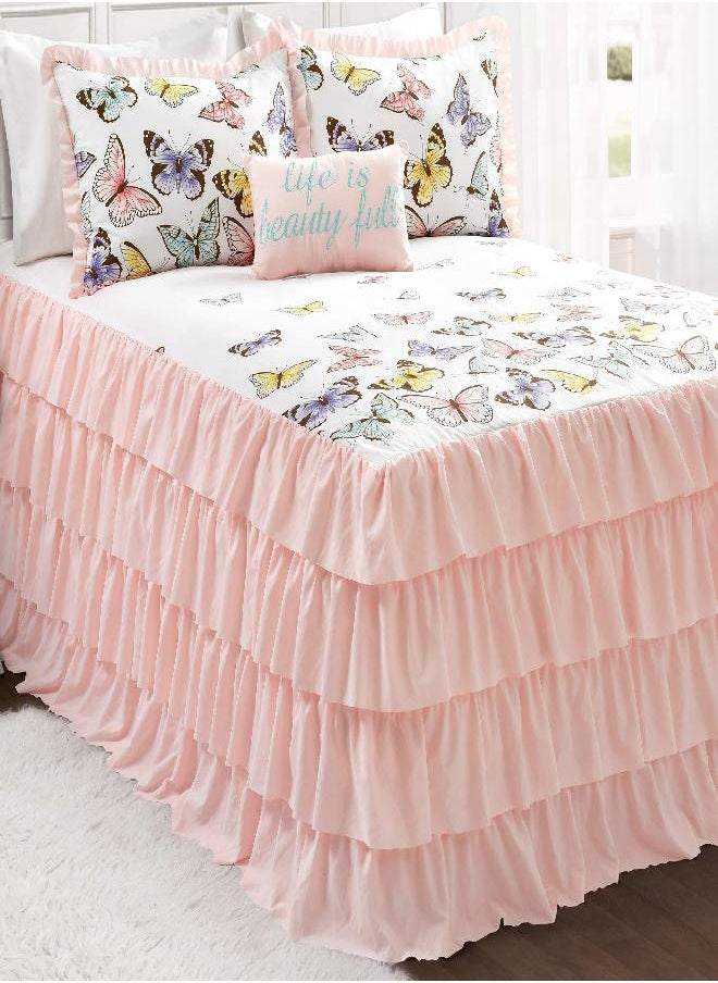 Lush Decor Lush Decor Pink Flutter Butterfly 4-Piece Bedspread Set, Cute Comforter (Full)  - Image 3