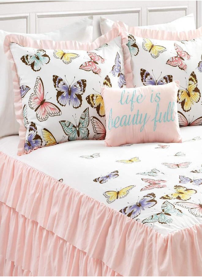 Lush Decor Lush Decor Pink Flutter Butterfly 4-Piece Bedspread Set, Cute Comforter (Full)  - Image 5