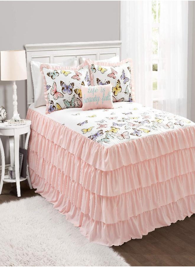 Lush Decor Lush Decor Pink Flutter Butterfly 4-Piece Bedspread Set, Cute Comforter (Full)  - Image 4