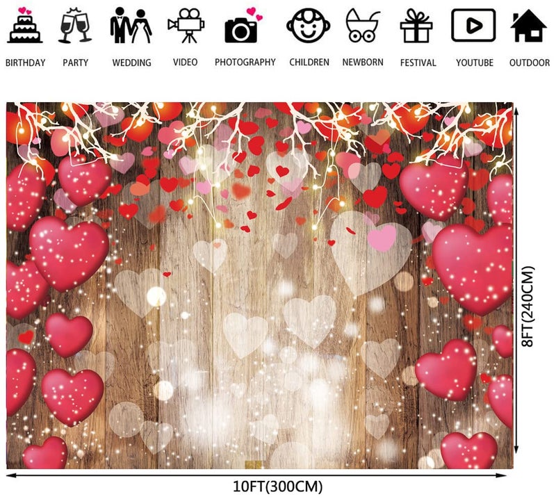 LTLYH 10x8ft Valentine's Day Backdrop, White, Wood - Image 4