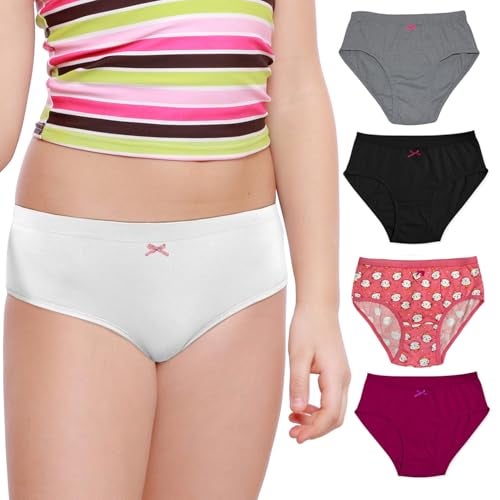 DChica Essentials Printed Cotton Panties for Girls | Comfortable Mid-Waist Hipster Panty with Stretchable Soft Inner Elastic | Kids Full Coverage Breathable Briefs, (Multicolor_12 Years-14 Years) - Image 1