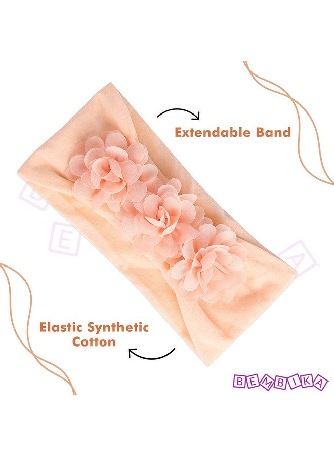 BEMBIKA Floral Headband For Baby Girl Hair Accessories For Girls Headband For Babies Peach - Image 3