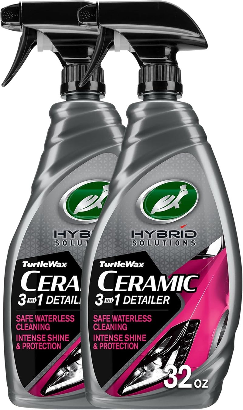 TurtleWax Hybrid Solutions Ceramic 3-in-1 Car Detailer, Waterless Car Wash, Long-lasting HydrophobicWax Protection and High Gloss Shine, Safe For All Exterior Surfaces, 32 oz (Pack of 2) - Image 1
