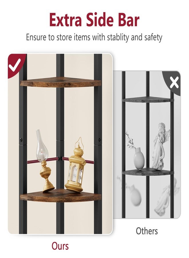 Tajsoon Small Corner Shelf Stand 3 Tier 39.6" Industrial Corner Display Shelf Shelving Unit, Corner Tables for Small Spaces, Bedroom, Living Room, Office, Kitchen, Rustic Brown - Image 2