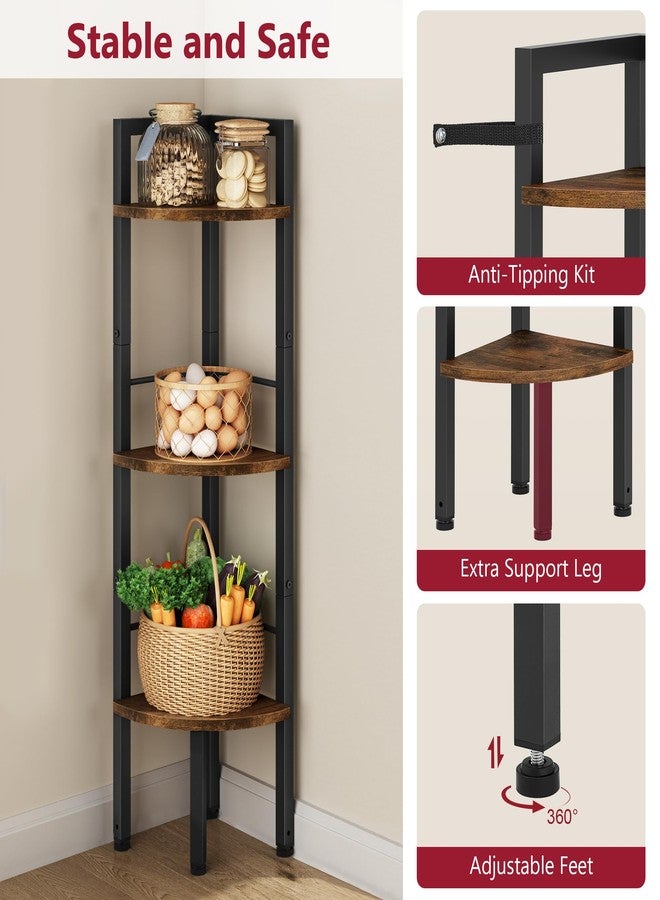 Tajsoon Small Corner Shelf Stand 3 Tier 39.6" Industrial Corner Display Shelf Shelving Unit, Corner Tables for Small Spaces, Bedroom, Living Room, Office, Kitchen, Rustic Brown - Image 4