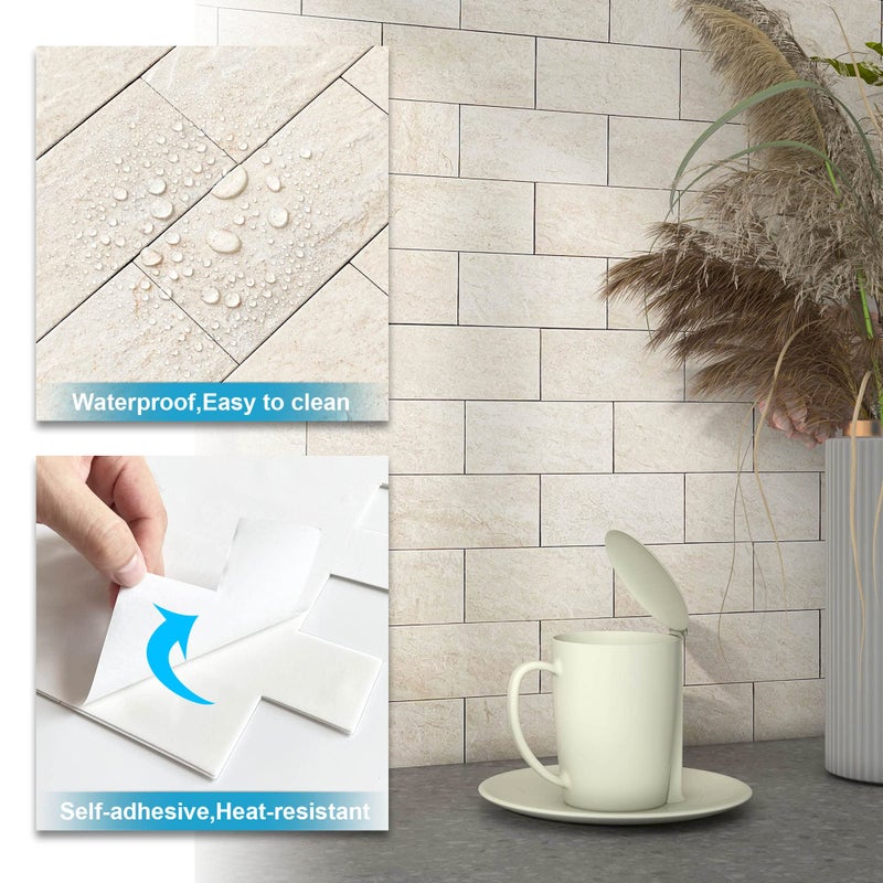 BeNice Peel and Stick Backsplash for Kitchen,Bathroom Wall Backsplash Tile Peel and Stick Shower Tiles Waterproof(10sheets,Rustic Beige) - Image 5