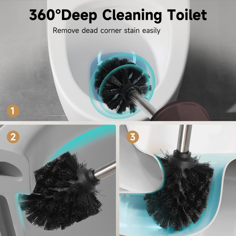 UNCONSIL Bronze Toilet Brush And Holder Extra Long Handled Toilet Brush For Bathroom Stainless Steel Heavy Duty Toilet Bowl Brush Deep Cleaning Modern Toilet Cleaner Brush -Space Saving  Covered Brush  Durable - Image 2