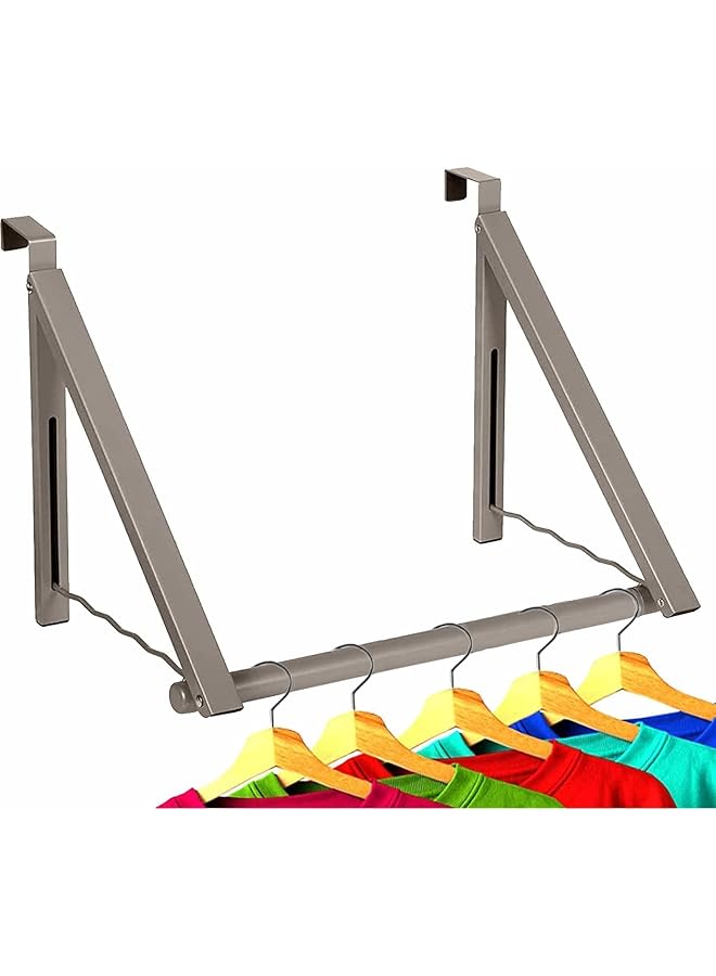 promass Over The Door Hanger Foldable - Over The Door Rack for Hanging Towels, Coats & Clothes - Over The Door Hanger Hooks for Bedroom, Washroom and Office. (Satin Nickel) - Image 1