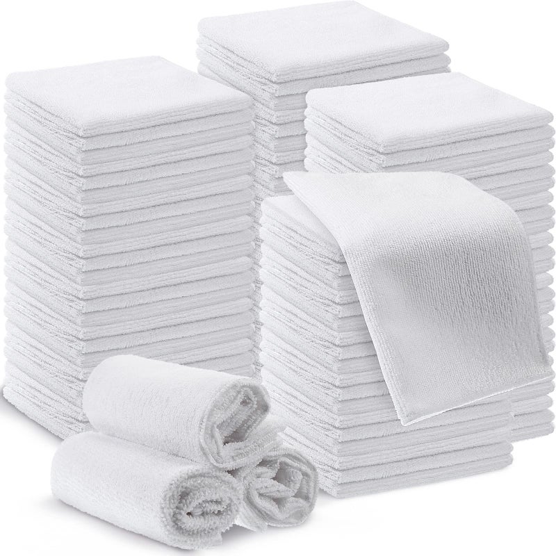 200 Pieces Microfiber Cleaning Cloths Bulk Absorbent Microfiber Towels Reusable LintFree Streak Free Wash Rags for House Kitchen Office Restaurants Bar Shop Car 12 x 12 Inches White