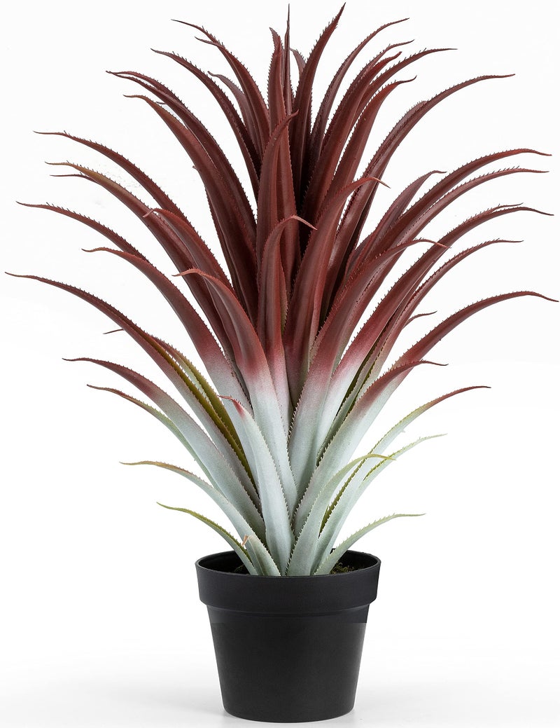 SUNPRAIRIE Hyper Realistic Big Red Artificial Aloe Vera Plant 26 Inches Tall. Large Faux Agave in Matte Black Pot. - Image 1