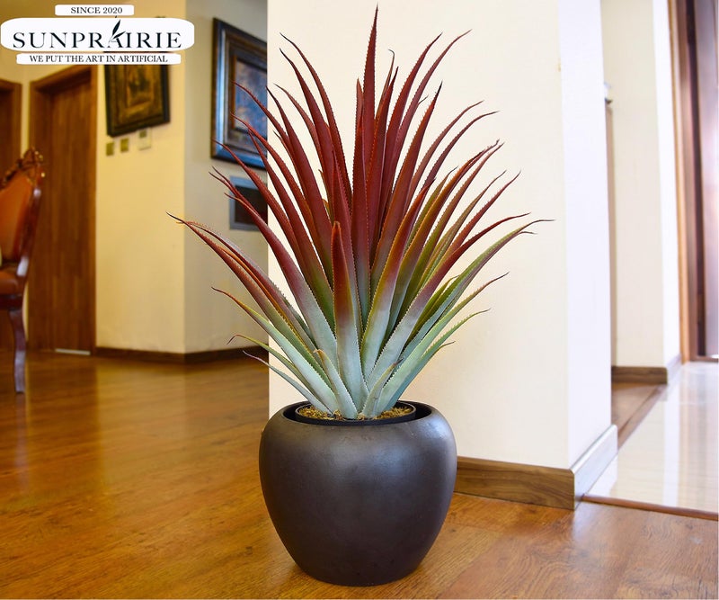 SUNPRAIRIE Hyper Realistic Big Red Artificial Aloe Vera Plant 26 Inches Tall. Large Faux Agave in Matte Black Pot. - Image 3