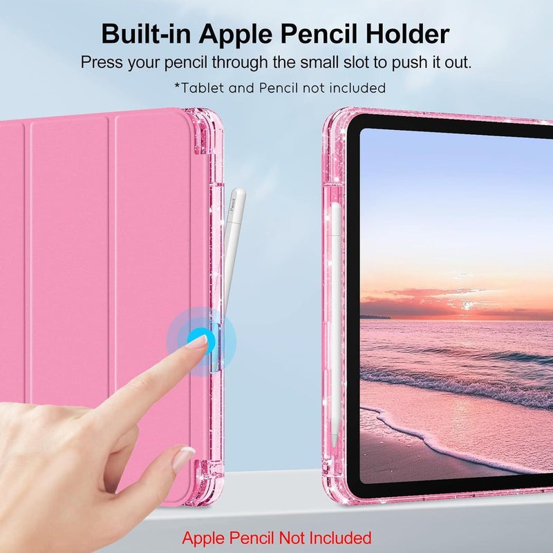 متوافق مع غطاء حماية iPad Air 4 5 بوصة 10.9 مع حامل قلم رصاص، لون أسود بصدفة لامعة - Image 5