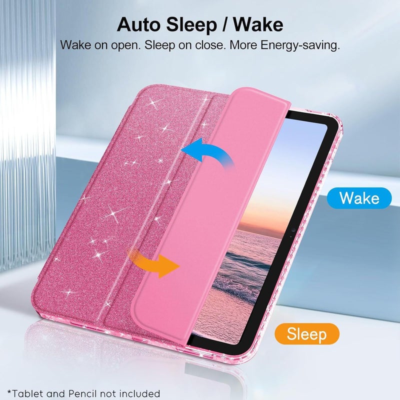 متوافق مع غطاء حماية iPad Air 4 5 بوصة 10.9 مع حامل قلم رصاص، لون أسود بصدفة لامعة - Image 3