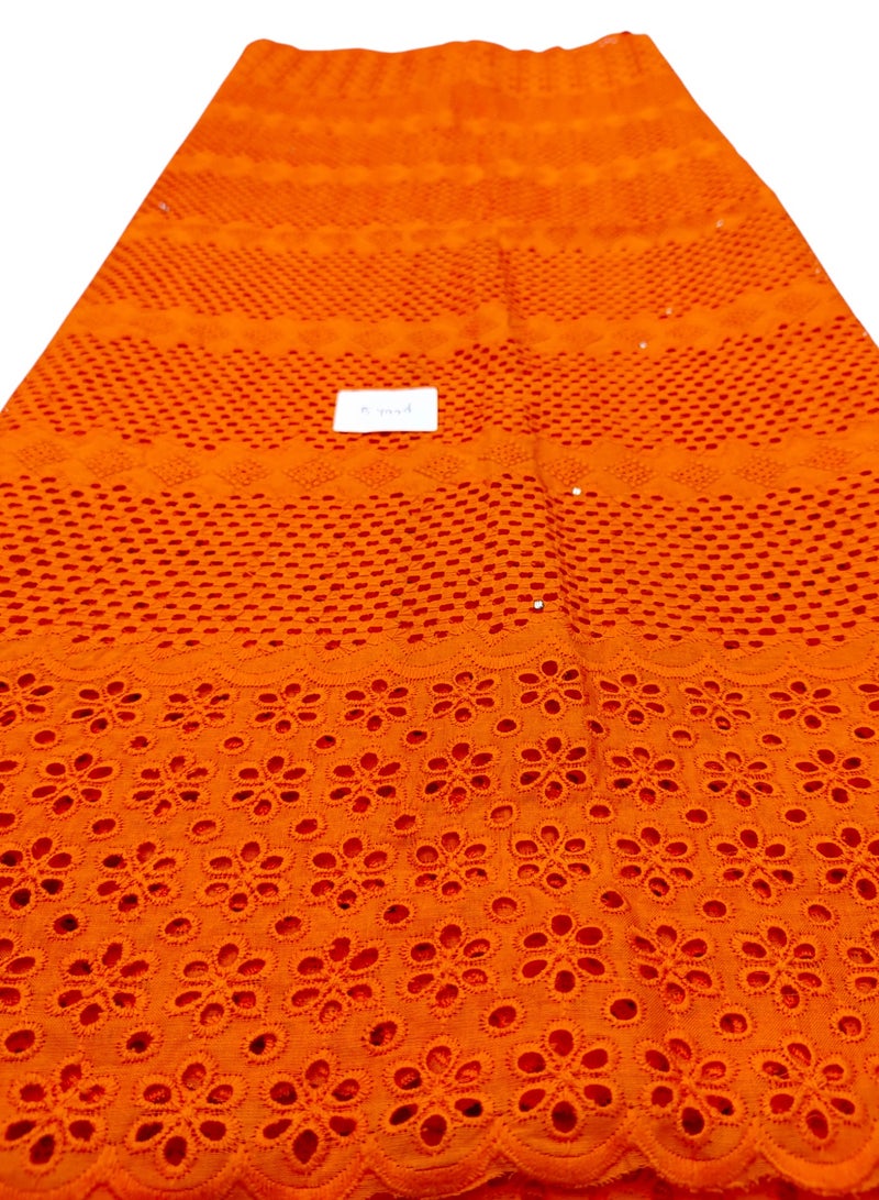 African Dry Lace High Quality Fabrics 5 Yards With 100% Cotton Fabric Best New Beautiful Multicolour Latest Fancy Dry Lace for Party Dress (ORANGE) - Image 1