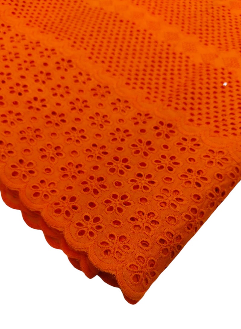 African Dry Lace High Quality Fabrics 5 Yards With 100% Cotton Fabric Best New Beautiful Multicolour Latest Fancy Dry Lace for Party Dress (ORANGE) - Image 2