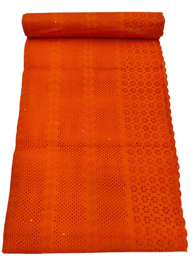 African Dry Lace High Quality Fabrics 5 Yards With 100% Cotton Fabric Best New Beautiful Multicolour Latest Fancy Dry Lace for Party Dress (ORANGE) - Image 4