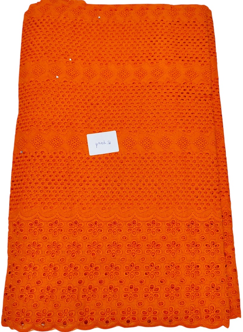 African Dry Lace High Quality Fabrics 5 Yards With 100% Cotton Fabric Best New Beautiful Multicolour Latest Fancy Dry Lace for Party Dress (ORANGE) - Image 5
