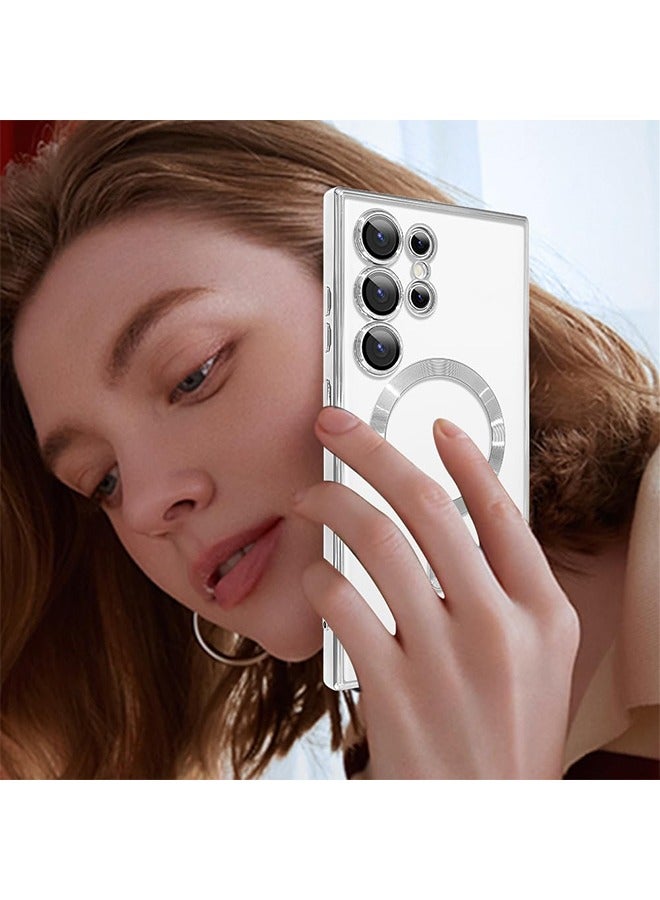 HY Case Cover for Samsung Galaxy S24 Ultra with Support Magsafe Charger Charging Thin Shockproof Full Protection Plating Anti-Scratch Slim Thin Case Cover (Sliver)  - Image 5