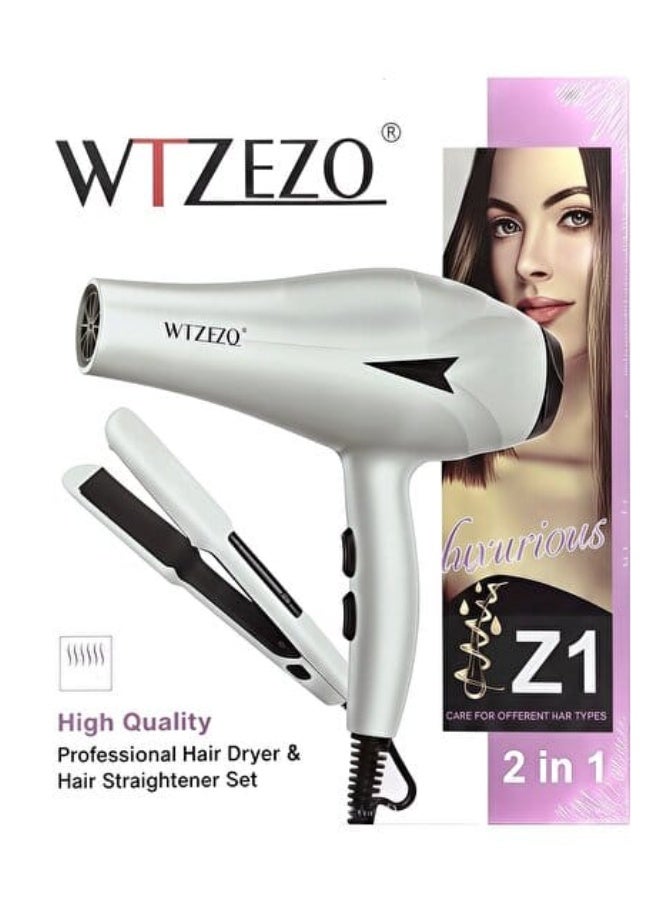 WTZEZO Z1 Professional Hair Styling Combo – Hair Dryer & Ceramic Hair Straightener Set for All Hair Types