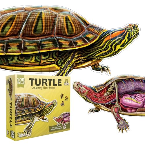 Genius Games Turtle Animal Anatomy Floor Puzzle  100Piece Double Sided Jigsaw Puzzle  LargeSized Over 4 Feet Scientifically Accurate Illustration  Fun and Educational Toy for Kids Toddlers and Families - Image 1