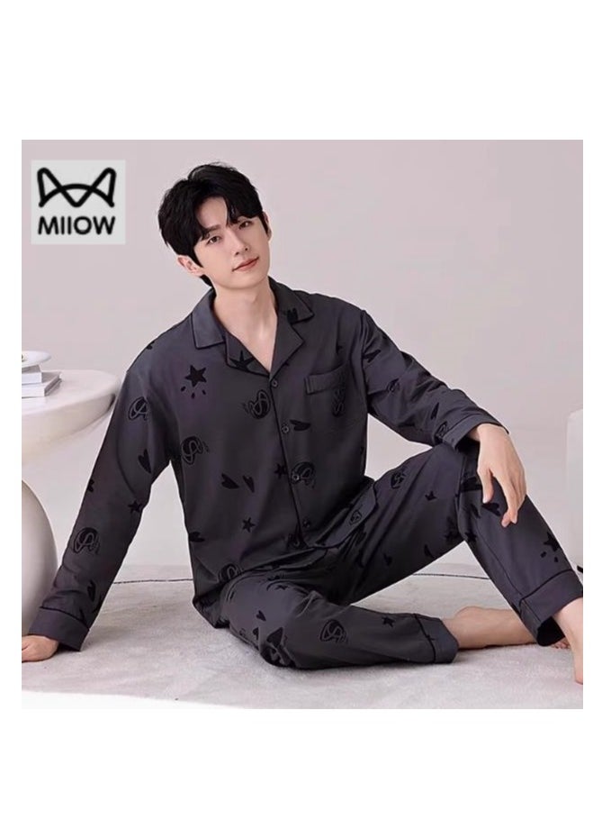 MIIOW - Cotton Men's Long Sleeved And Long Pants Home Suit Set - Image 1