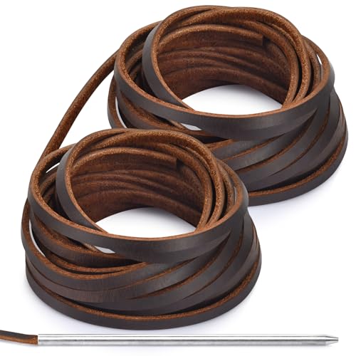 TeeLiy 10 Yards Flat Genuine Leather Laces, Leather Strips Cord, Full Grain Cowhide Straps String for Braided, Braiding, Shoes, Jewelry Making and Craft (4MM_Dark Brown_1 Lacing Needle) - Image 1