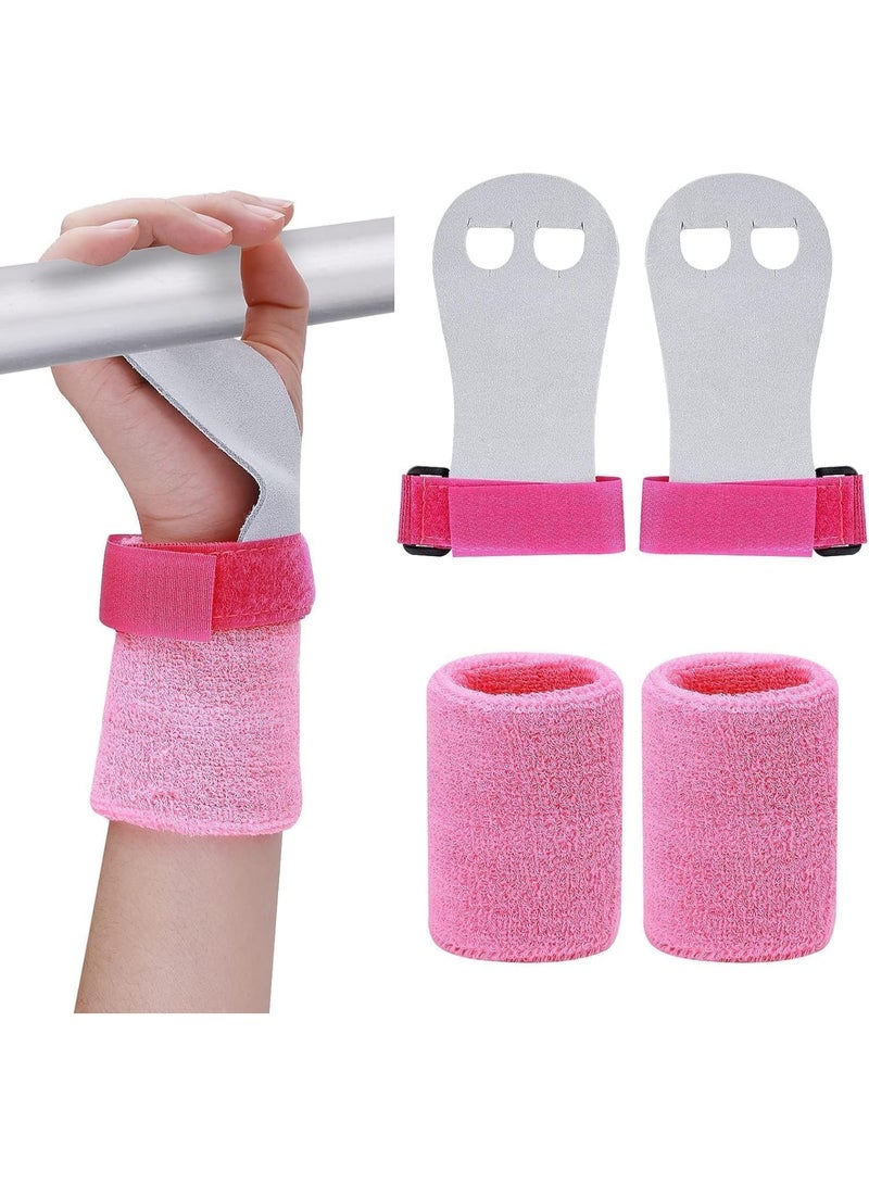 4 Pcs Kids Gymnastics Grips, Gymnastics Palm Guard, Pink Gymnastic Hand Grips Athletic Pink Wrist Bands, Sweat and Breathe, for Kids Basketball Tennis Football Baseball - Image 1