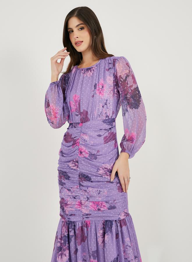 Styli Floral Ruched Midi Dress  - Image 3