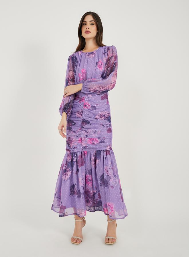 Styli Floral Ruched Midi Dress  - Image 2