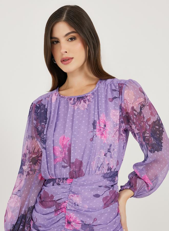 Styli Floral Ruched Midi Dress  - Image 4