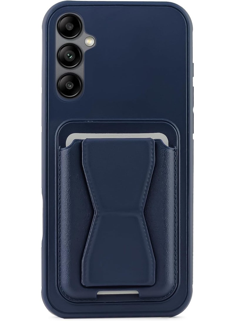 غطاء خلفي من الجلد مع محفظة بطاقات، جراب قابل للطي ومقاوم للصدمات متوافق مع هاتف Samsung Galaxy A16 (أزرق)