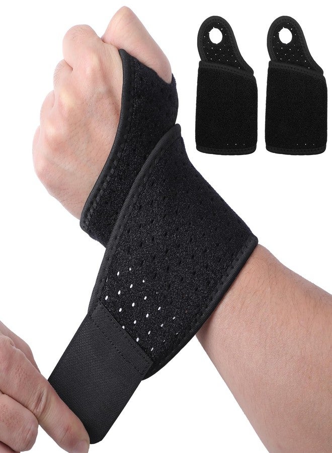 Qianyu 2 Pack Adjustable Wrist Brace Breathable Wrist Support Brace Durable Ultra Thin Elastic Wrist Protector Wraps for Carpal Tunnel Tendonitis Weightlifting Tennis Fit Left Right Hand - Image 1