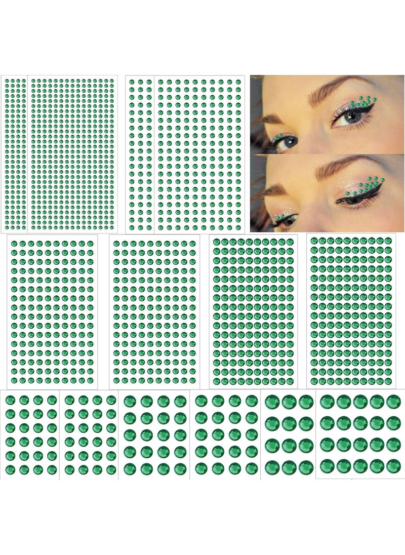 HoveBeaty 2102pcs Face Gems Stick on, Self Adhesive Hair Jewels Face Rhinestones Stickers Bling Jewels for for Face Hair Nails Makeup Clothes Shoes Bags DIY Craft, 7 Size 14 Sheets (Green) 