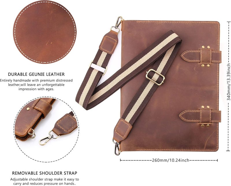 Robrasim Robrasim Handmade Leather Sketchbook Cover Artist Sketch Pad Holder for 9X12 Top Spiral Bound Sketchbook Drawing Book Pencil Case Journal Portfolio with Shoulder Strap Artist GiftsBrown - Image 3