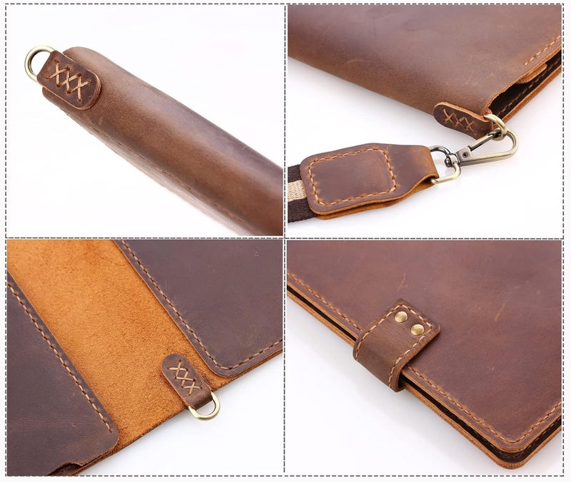 Robrasim Robrasim Handmade Leather Sketchbook Cover Artist Sketch Pad Holder for 9X12 Top Spiral Bound Sketchbook Drawing Book Pencil Case Journal Portfolio with Shoulder Strap Artist GiftsBrown - Image 5