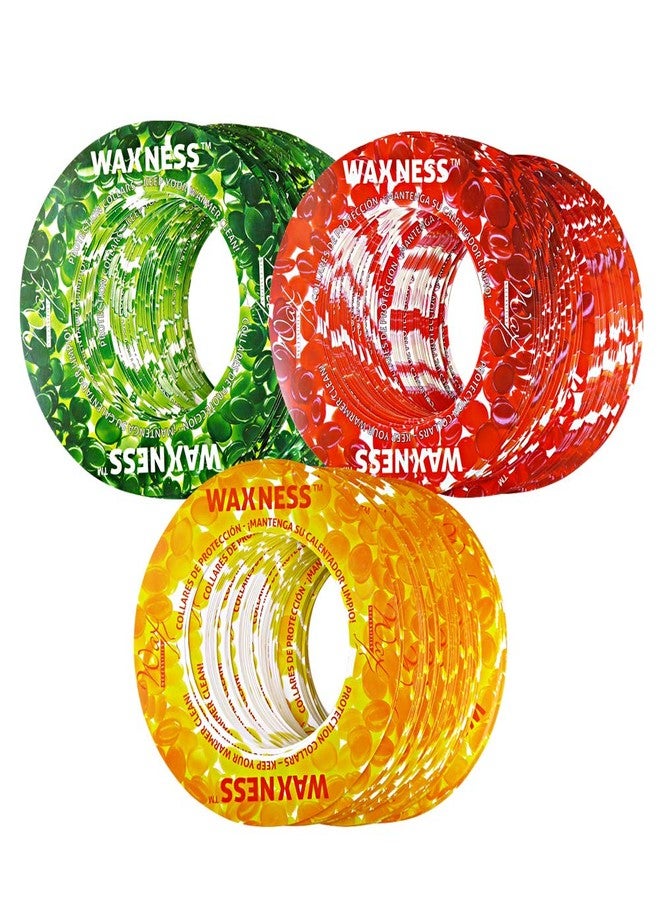 wax necessities Waxness Wax Necessities Assorted Protection Collars Green Yellow Red for 14 Ounces Tins Fits Most Brands 150 Pack - Image 1
