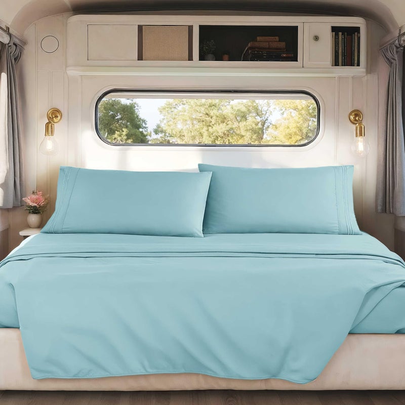 Nestl Light Blue Queen RV Sheets  Super Soft 4 Piece 1800 Microfiber Fitted RV Bed Sheets Set with Pillowcases