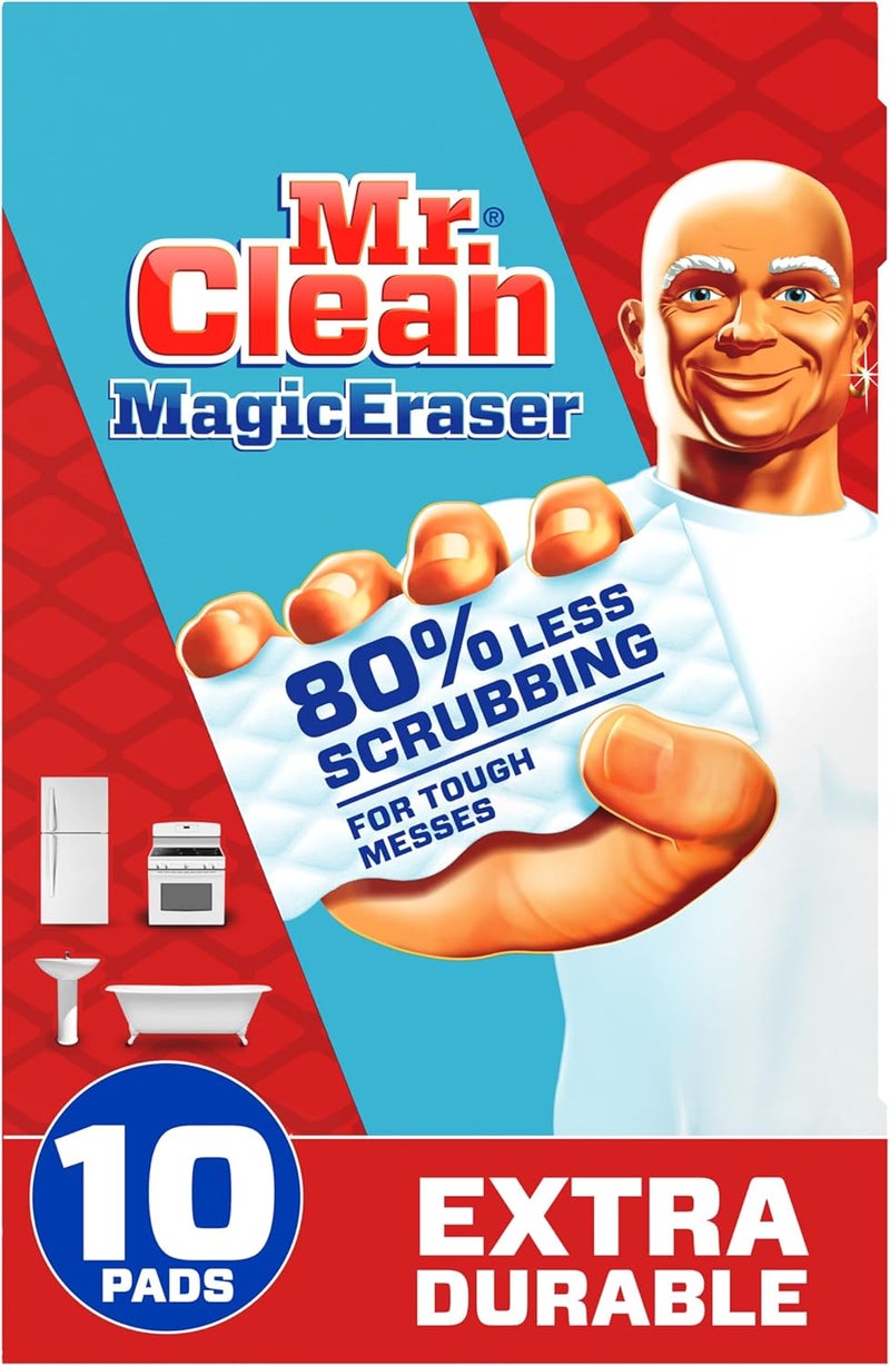 Mr Clean إسفنجة ممحاة سحرية، منظف متعدد الاستخدامات، فرك للتنظيف، للجدران، الأحذية، المطبخ، الحمام، منظف الدش، مستلزمات التنظيف، إسفنجة ميلامين، وسادات التنظيف، فائقة التحمل، 10 قطع - Image 1