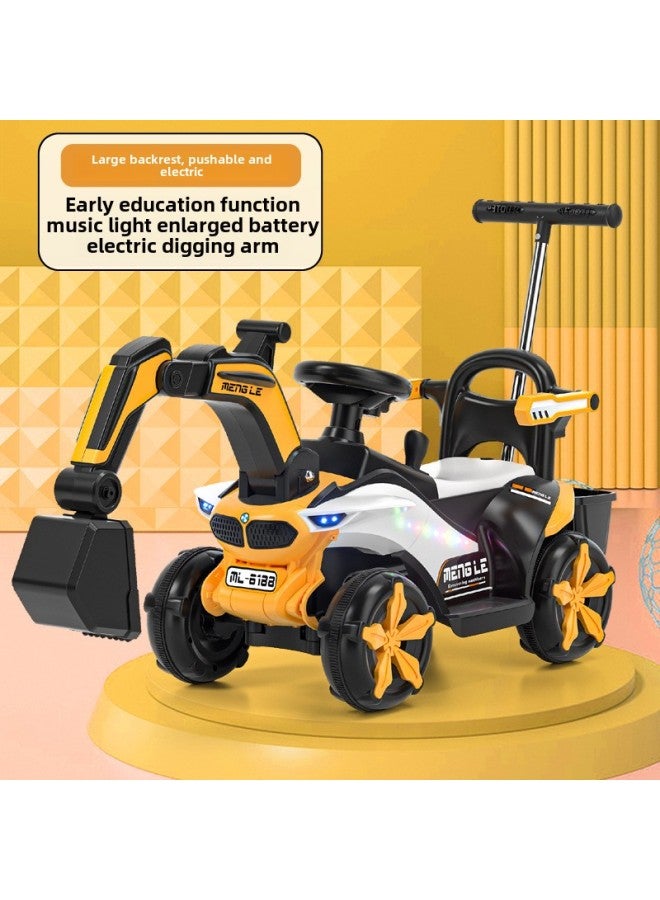 Children's Electric Excavator Toy Car Children's Seatable Hook Machine Engineering Car Large Boy Remote Control Excavator-Color:[Guardrail Full Electric/Sliding Dual-Purpose + Push Handle] Yellow ☆ Electric Digging Arm + Music Early Education-Proportion:Official Standard  - Image 1