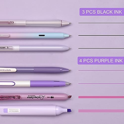 WRITECH Gel Pens Journaling Highlighters: Journal Set Aesthetic Assorted Pastel Color Ink 0.5mm Fine Point Retractable 0.7mm Black Pen Smooth Writing Drawing No Bleed 7ct (Purple) - Image 2